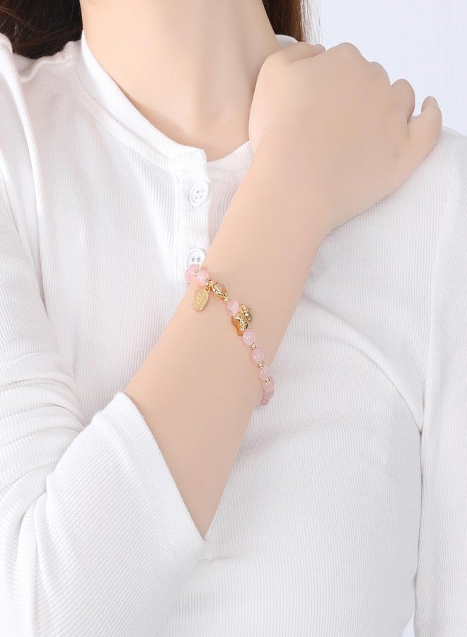 Moslovstar Horse Beaded Stretch Bracelet Rose Quartz Chinese New Year Zodiac Good Luck Jewelry for Women Natural Stone Festival Accessory, 6mm Round - Image 5